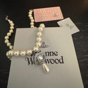 Vivienne Westwood single row pearl drop Necklace in silver